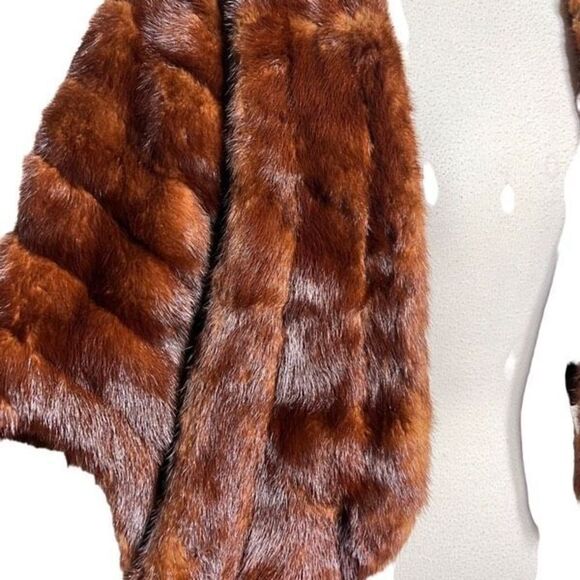 Rare Vintage Circa 1940-1950 Auburn Chestnut Mink Fur Wrap Cape Bridal Stole - Picture 3 of 11